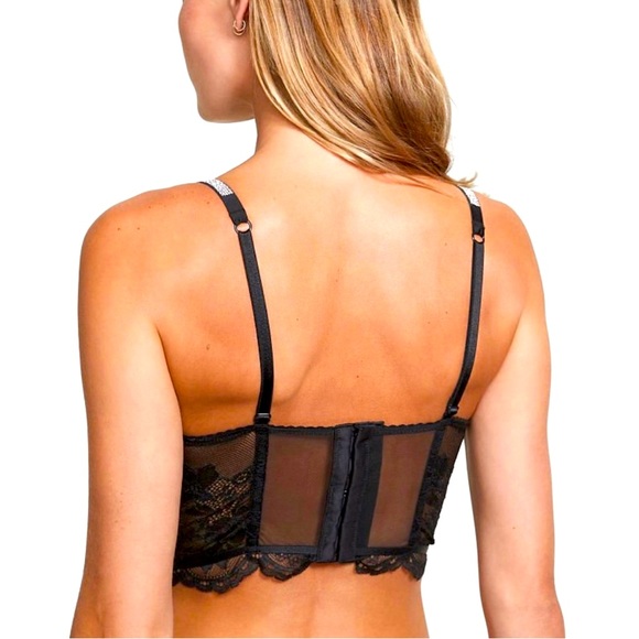 NWOT Victoria Secret Very Sexy Lace bustier with rhinestone straps in black. - Picture 3 of 6
